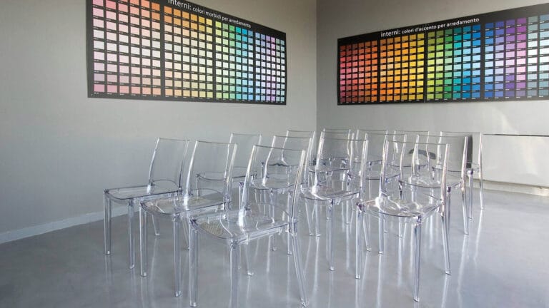 Contemporary office showroom with ErreLAB Velato polished floor finish