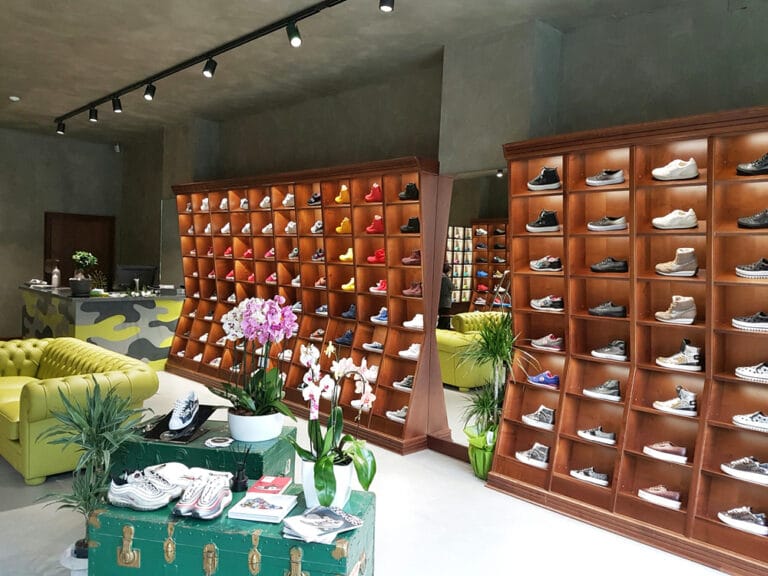Luxury retail shoe store interior with Rialto Epoca Ottocento finish