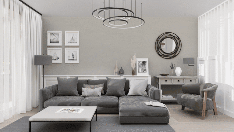 Rialto Ottocento 010 Arianna finish on a living room wall, very pale cream
